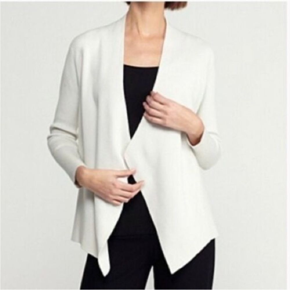 Eileen Fisher Bone Silk/Cotton Angled Shaped Front Cardigan size extra small